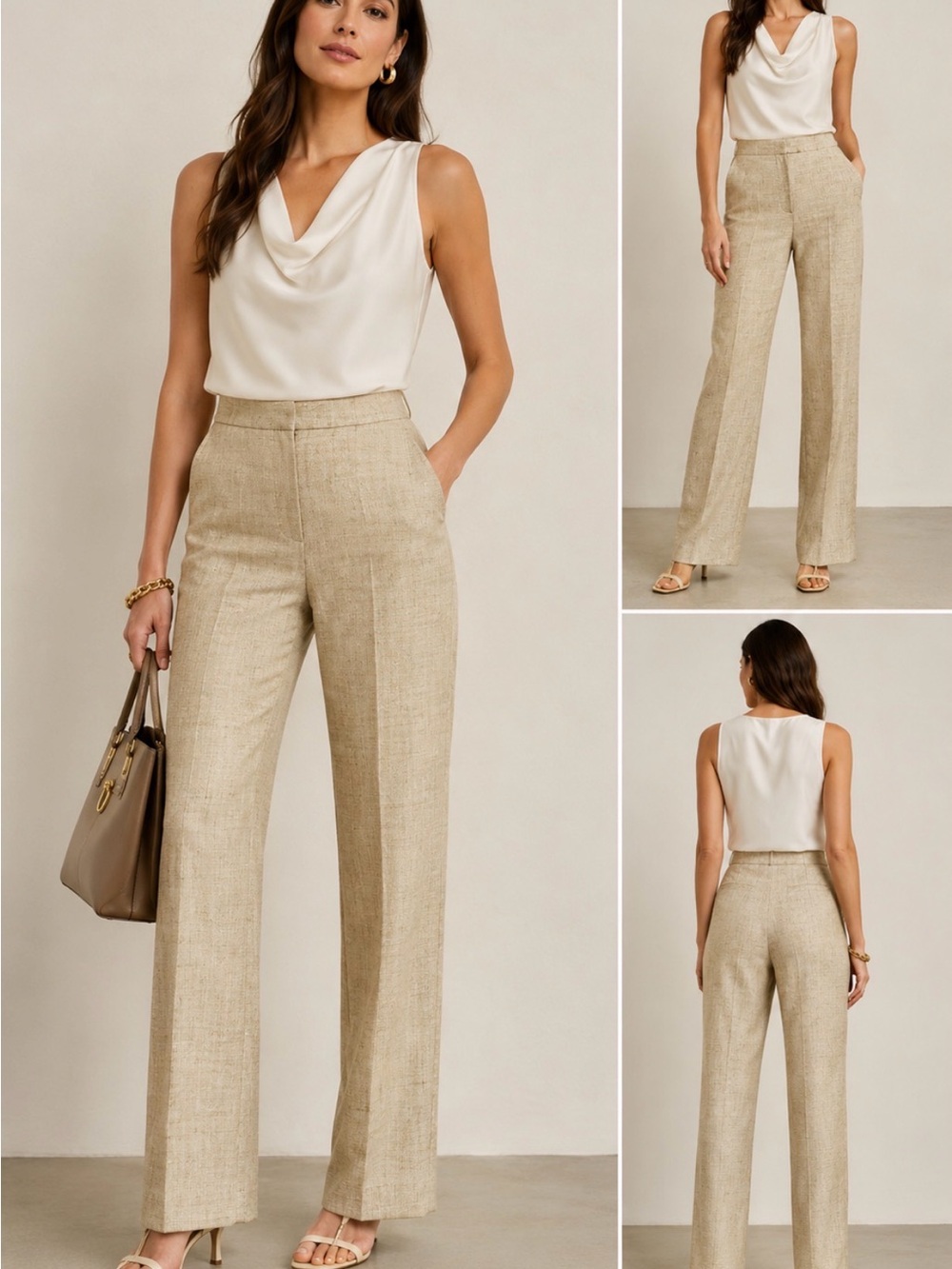 St. John Couture Women’s Metallic Linen Blend Straight Leg Pants Size 8